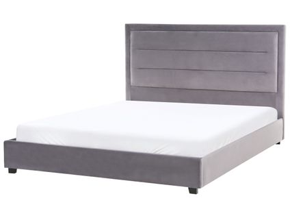 Lit Avec Sommier Velours Rouen 160 X 200 Cm Gris Foncé