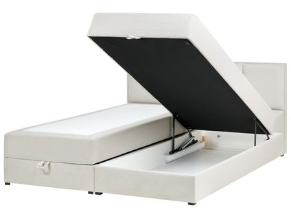 Lit Boxspring Avec Rangement Tissu Baronet 180 X 200 Cm Blanc Cassé