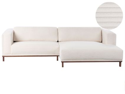 Canapé D'angle 4 Places Veng Velours Côtelé Beige Clair Côté Gauche