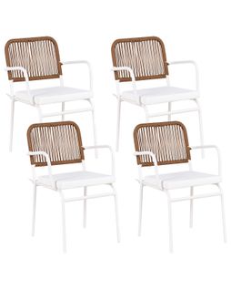 Lot De 4 Chaises De Jardin Avec Coussins Taceno Métal Blanc