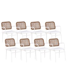 Lot De 8 Chaises De Jardin Avec Coussins Taceno Métal Blanc