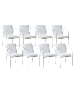 Lot De 8 Chaises De Jardin Avec Coussins Asciano Métal Blanc