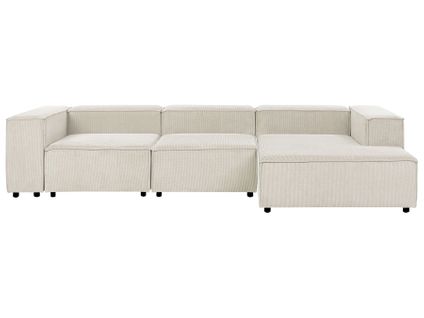 Canapé D'angle Modulable 4 Places Ardal Velours Côtelé Blanc Cassé Côté Gauche