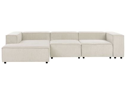 Canapé D'angle Modulable 4 Places Ardal Velours Côtelé Blanc Cassé Côté Droit