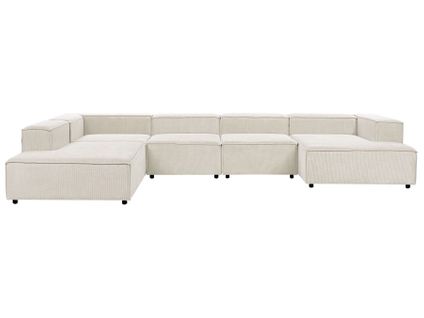Canapé D'angle Modulable 5 Places Ardal Velours Côtelé Blanc Cassé Côté Droit