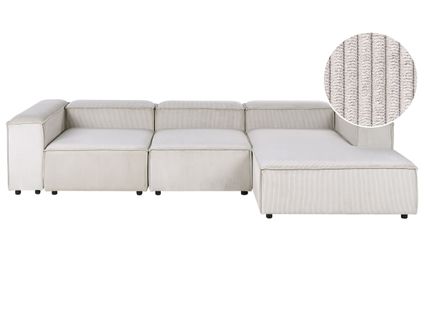 Canapé D'angle Modulable 4 Places Ardal Velours Côtelé Taupe Côté Gauche