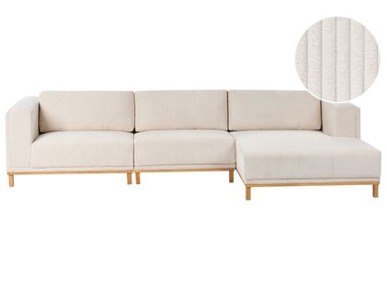 Canapé D'angle 5 Places Veng Velours Côtelé Beige Clair Côté Gauche