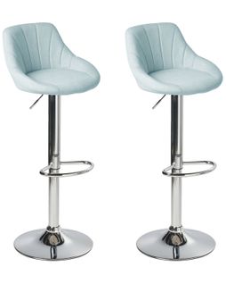 Lot De 2 Tabourets De Bar Lucca Tissu Bleu Clair
