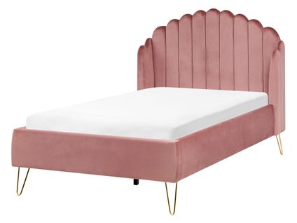 Lit Avec Sommier Velours Ambillou 120 X 200 Cm Rose