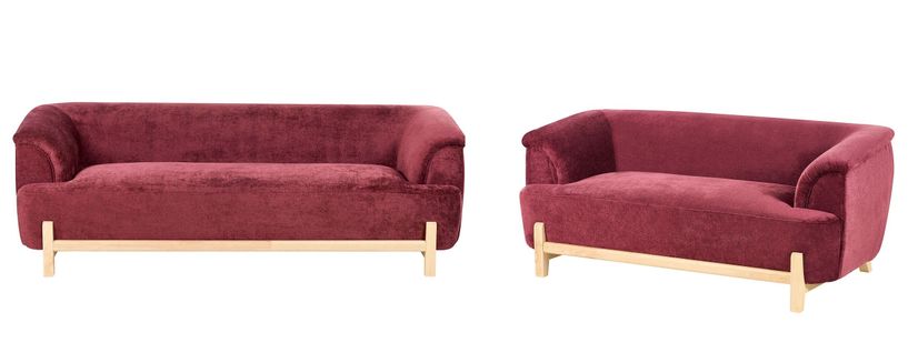 Ensemble De Salon 5 Places Alnor Tissu Chenille Rouge Bordeaux