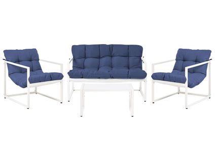 Ensemble De Salon De Jardin Avec Table 4 Places Garda Métal Bleu