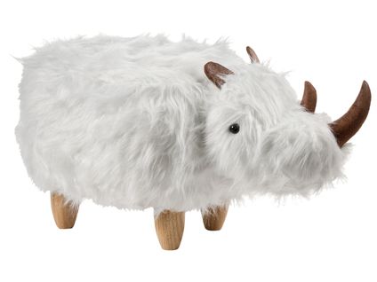 Tabouret Animal Woolly Fourrure Synthétique Blanc Rhinocéros