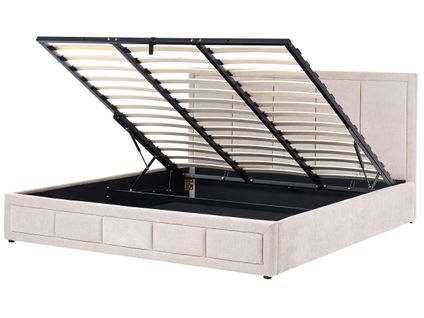 Lit Ottoman Tissu Chenille Quiberon 180 X 200 Cm Beige