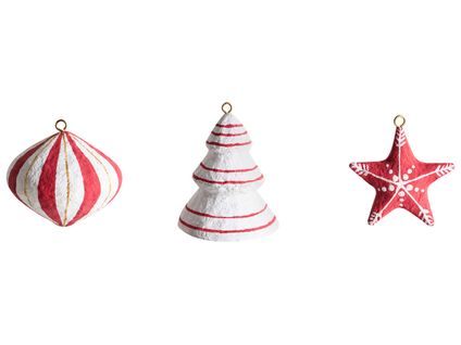 Lot De 12 Décorations Pour Sapin De Noël Gidealven Papier-mâché Rouge/blanc