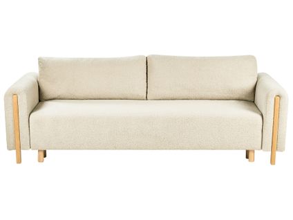 Canapé-lit 3 Places Kvam Bouclé Blanc Cassé Avec Rangement