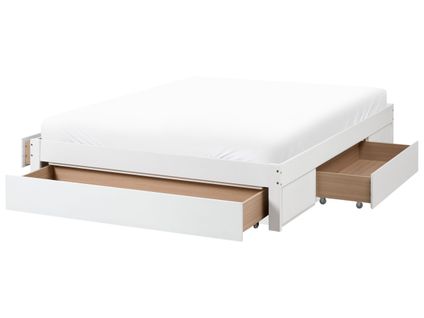 Lit Avec Tiroirs De Rangement Sans Tête De Lit Bois Giat 160 X 200 Cm Blanc