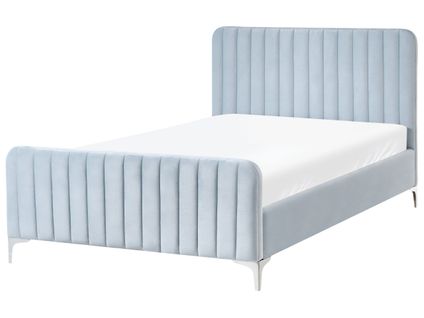 Lit Avec Sommier Velours Lunan 120 X 200 Cm Bleu Clair