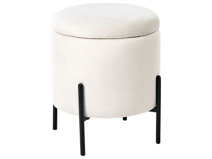 Pouf De Rangement Wenona Velours Blanc Cassé