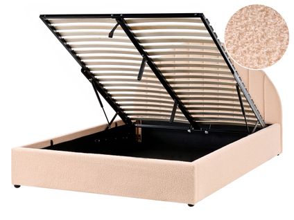 Lit Ottoman Bouclé Chadenet 140 X 200 Cm Rose Pêche