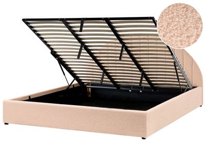 Lit Ottoman Bouclé Chadenet 180 X 200 Cm Rose Pêche