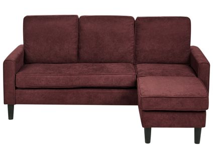 Canapé 3 Places Avesta Tissu Rouge Bordeaux Avec Ottoman