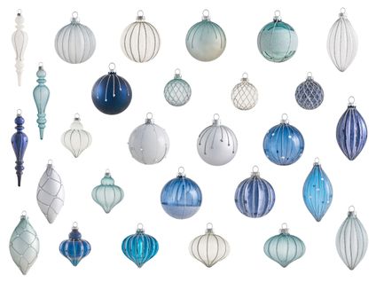 Lot De 35 Boules Snowfall Verre Bleu