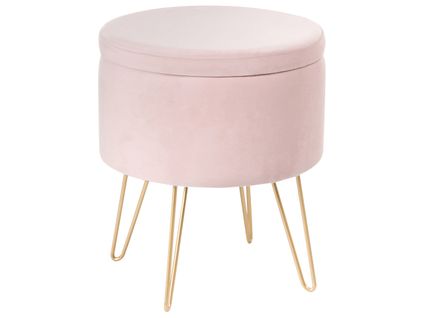 Pouf De Rangement Silas Velours Rose Pastel