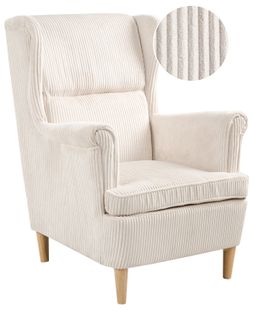 Fauteuil à Oreilles Abson Velours Côtelé Beige Clair
