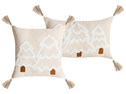 Lot De 2 Coussins Décoratifs Intsia Coton 30 X 50 Cm 45 X 45 Cm Beige Clair Motif De Noël