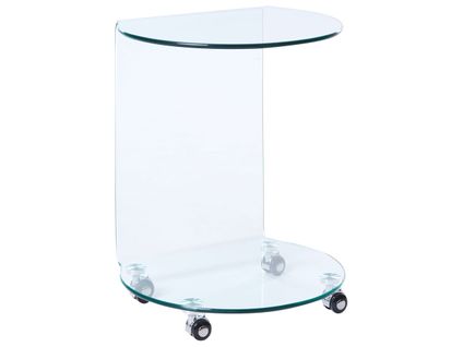 Table D'appoint Minto Verre De Sécurité Transparent Avec Roues
