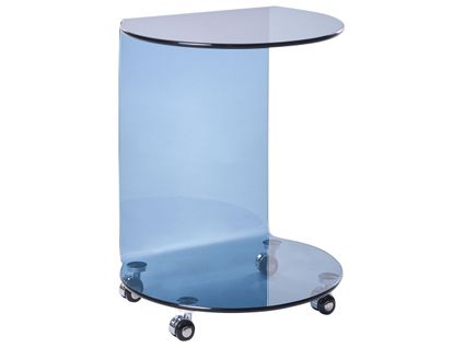 Table D'appoint Minto Verre De Sécurité Bleu Avec Roues