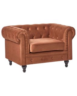 Fauteuil Chesterfield Velours Marron Doré