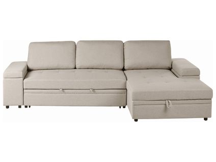 Canapé-lit D'angle 3 Places Hrisey Lin Synthétique Beige Côté Gauche