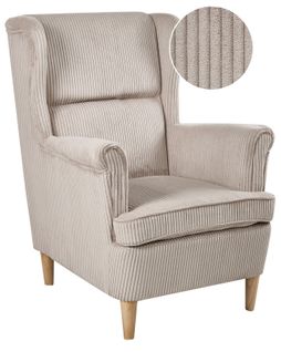 Fauteuil à Oreilles Abson Velours Côtelé Beige
