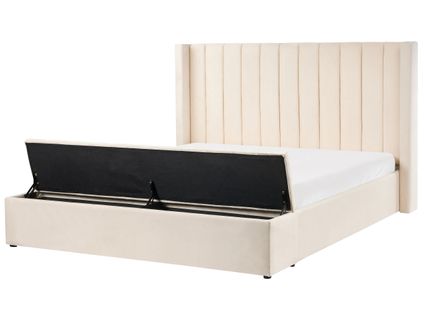 Lit Avec Banc De Rangement Velours Noyers 180 X 200 Cm Blanc Cassé