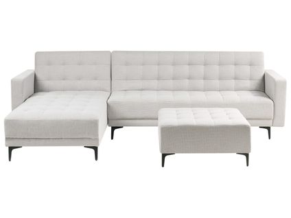 Canapé-lit D'angle Modulable 4 Places Aberdeen Tissu Gris Clair Avec Ottoman Côté Droit