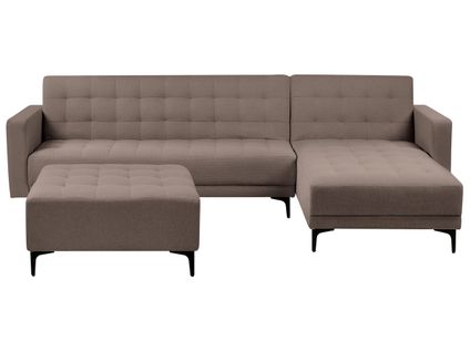 Canapé-lit D'angle Modulable 4 Places Aberdeen Tissu Taupe Avec Ottoman Côté Gauche