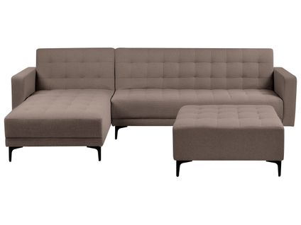 Canapé-lit D'angle Modulable 4 Places Aberdeen Tissu Taupe Avec Ottoman Côté Droit