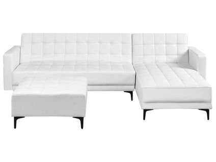 Canapé-lit D'angle Modulable 4 Places Aberdeen Cuir Pu Blanc Avec Ottoman Côté Gauche