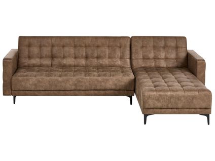 Canapé-lit D'angle Modulable 4 Places Aberdeen Cuir Pu Marron Côté Gauche