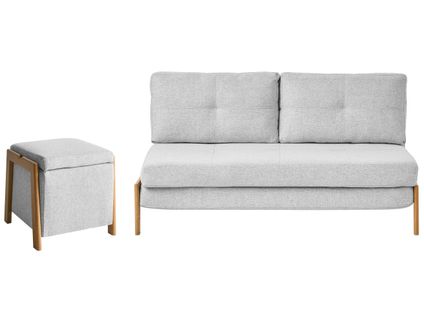 Ensemble De Salon 3 Places Edland Tissu Gris Clair Avec Pouf