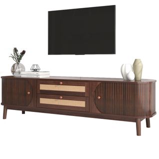 Meuble TV 170x39,5x46 cm 2 portes coulissantes et 2 tiroirs Rotin, MDF, Marron