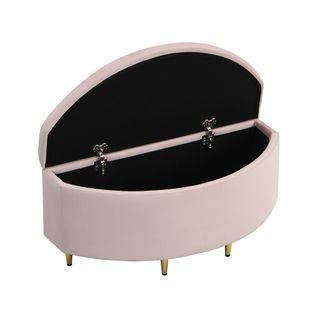 Banc Coffre 90x40x42 Cm Avec Rangement, Pieds En Métal, En Velours, Rose