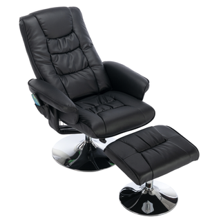 Fauteuil Pivotant 79x79x106 Cm Avec Dossier Réglable, Ottomane, Fonction De Massage, En Pu, Noir