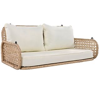 Balançoire 2 Places 112x54x48 Cm Avec 2 Chaînes, Coussin Amovible Et Lavable, Acier + Tissu, Beige