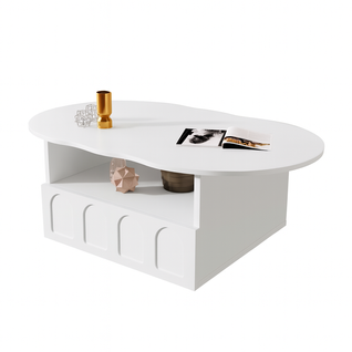 Table Basse 100x60x40,5 Cm Forme Nuage 1 tioirs, Panneaux De Particules Blanc