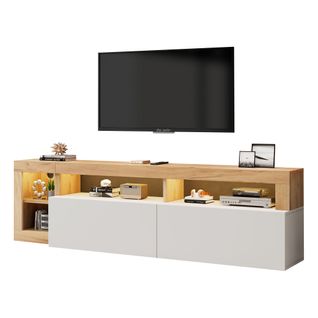 Meuble TV 184cm Pour Téléviseurs Jusqu'à 80" Avec Éclairage LED Et 2 Portes, Panneaux De Particules