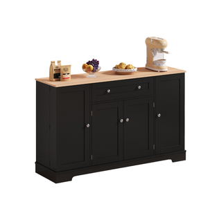 Buffet De Cuisine 138x40x85 Cm Avec 1 Tiroir, 4 Portes, Étagères Réglables, En Mdf, Noir Et Chêne