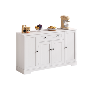 Buffet De Cuisine 138x40x85 Cm Avec 1 Tiroir, 4 Portes, Étagères Réglables, En Mdf, Blanc