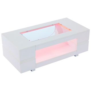 Table Basse Blanc LED 100x50x35cm Plateau Laqué, Panneaux De Particules Et Verre Trempé